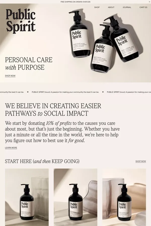 Public Spirit | Personal Care with Purpose - Ecommerce design inspiration
