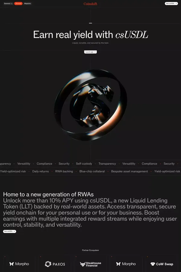 Personal | Coinshift - Landing design inspiration