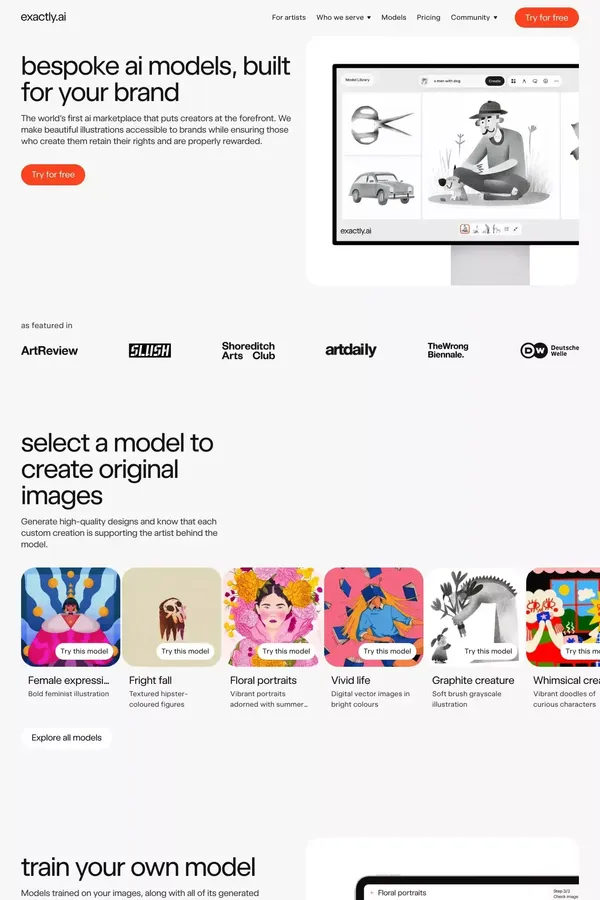 exactly.ai | bespoke ai models, built for your brand - Landing design inspiration