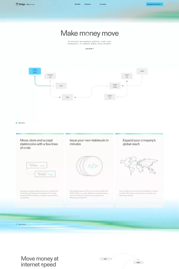Bridge | Stablecoin API for developers - Landing design inspiration