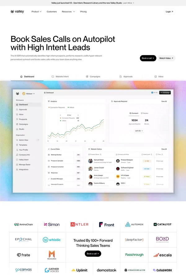 Valley | Intent based outreach on LinkedIn to Grow your Pipeline - Landing design inspiration