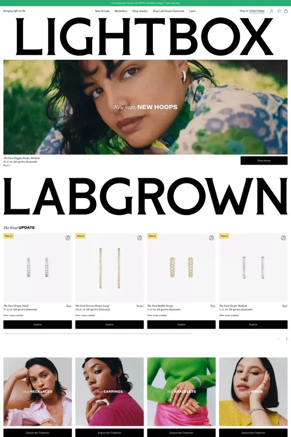 Lightbox - Lab-grown diamond jewelry - Ecommerce design inspiration