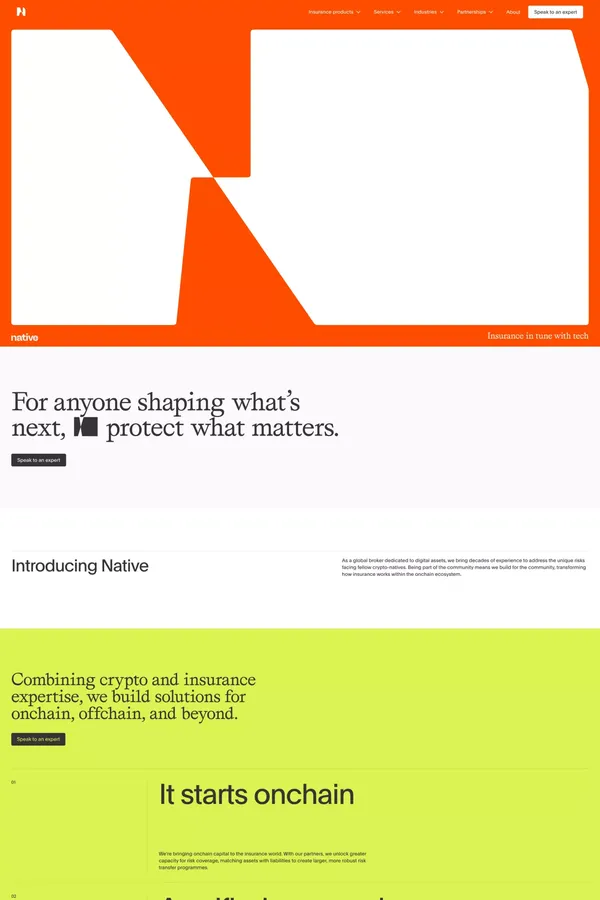 Welcome | Native | Insurance in tune with tech - Landing design inspiration