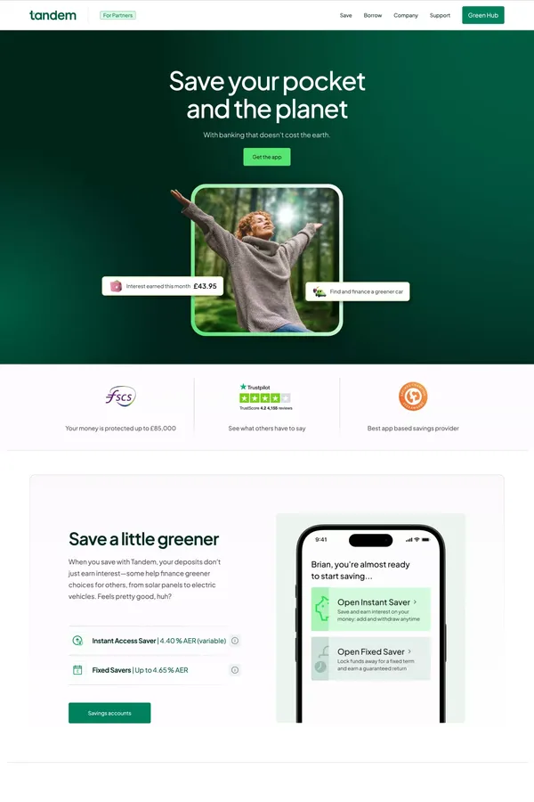 Tandem Bank | Start Banking For A Greener Future - Landing design inspiration