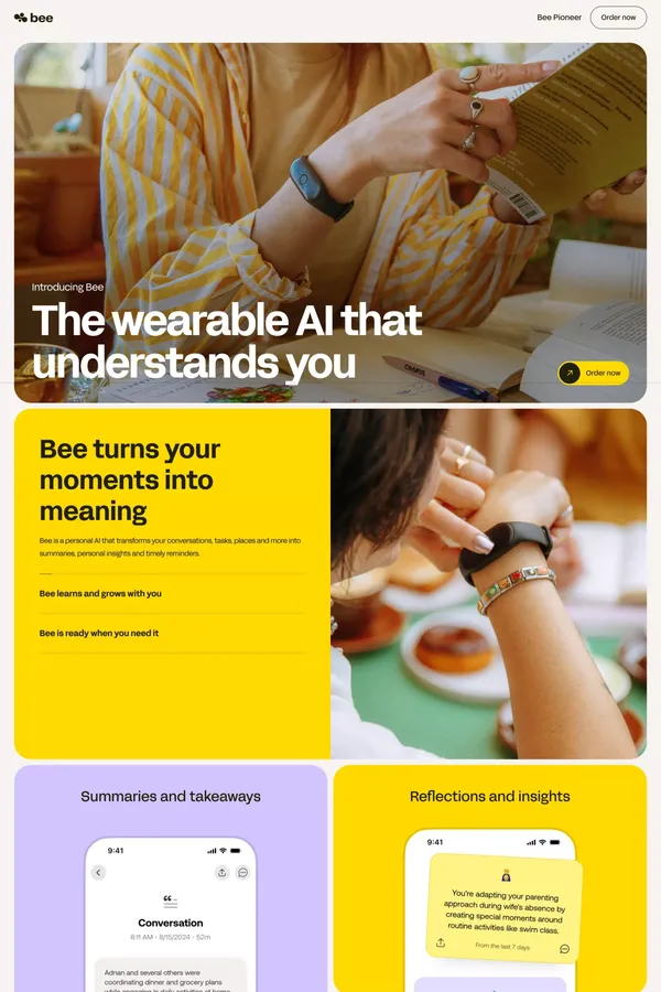 Bee - Your new wearable personal AI - Landing design inspiration