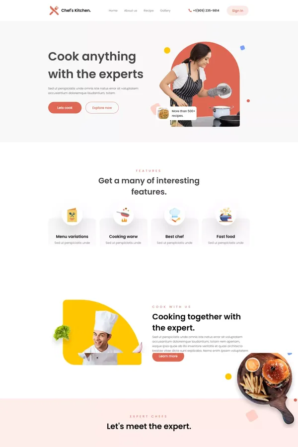 Chef's Kitchen NextJs Free Landing Page Template | Tailwind & Headless UI