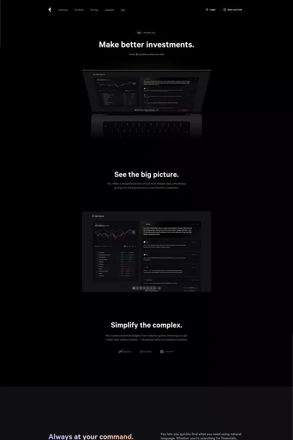 Fey: Make better investments. - Landing design inspiration