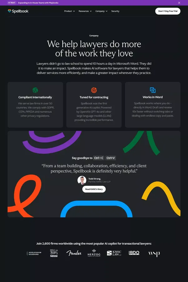 Spellbook - The First Generative AI Copilot for Lawyers - About Us  design inspiration