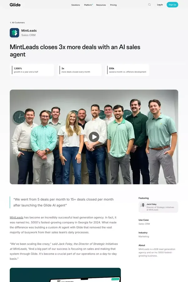 MintLeads Customer Story | Glide - Case Study design inspiration