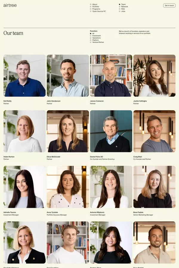 Our Team | Airtree Ventures - About Us  design inspiration