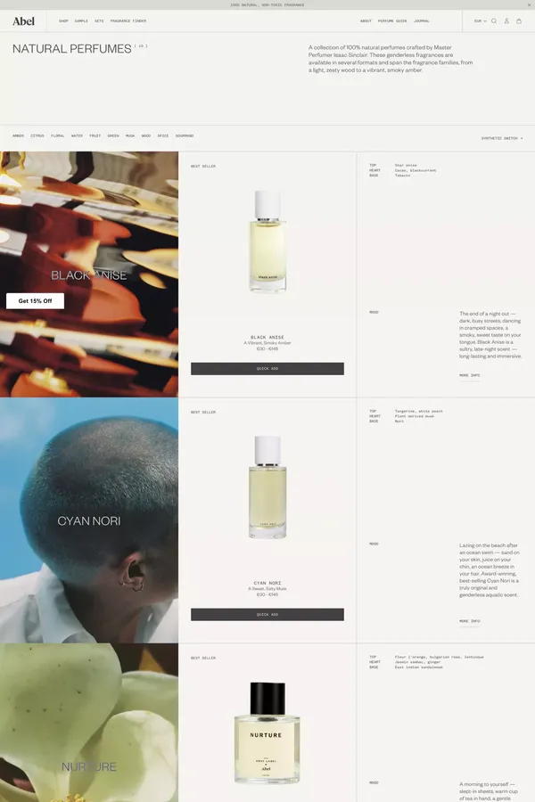 Natural Perfumes Collection | Abel - Product listing design inspiration