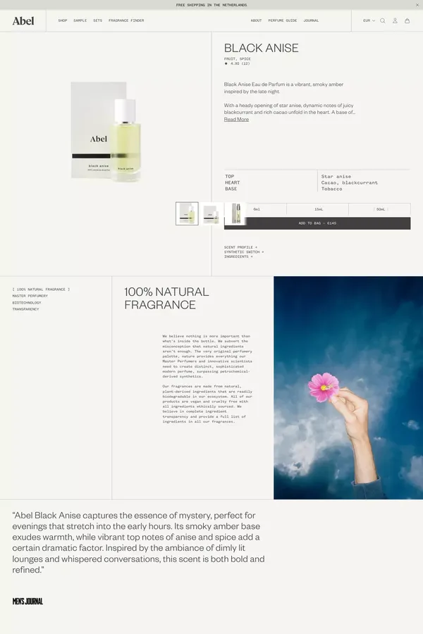 Abel Black Anise - Eau de Parfum - Product page design inspiration