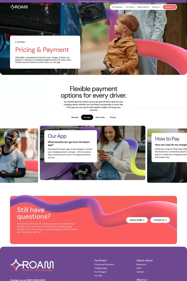 Pricing & Payment - For Drivers - Roam Charging - Pricing design inspiration