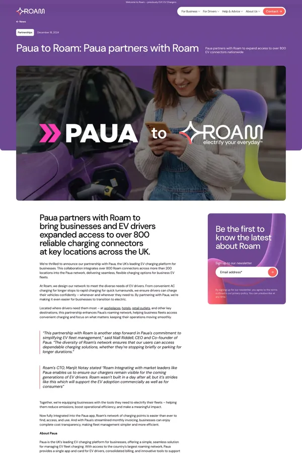 Paua to Roam: Paua partners with Roam - News - Roam Charging - Blog Post design inspiration