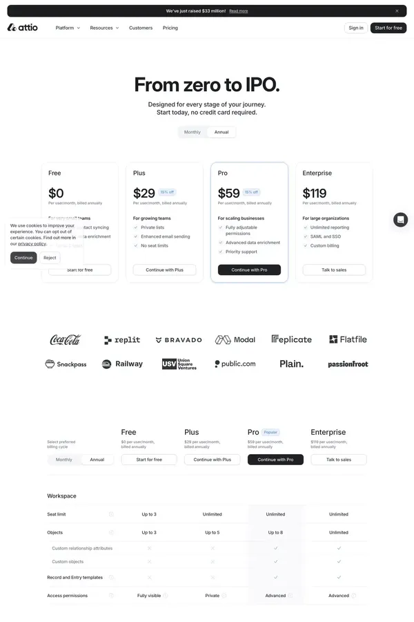 Pricing | Attio - Pricing design inspiration