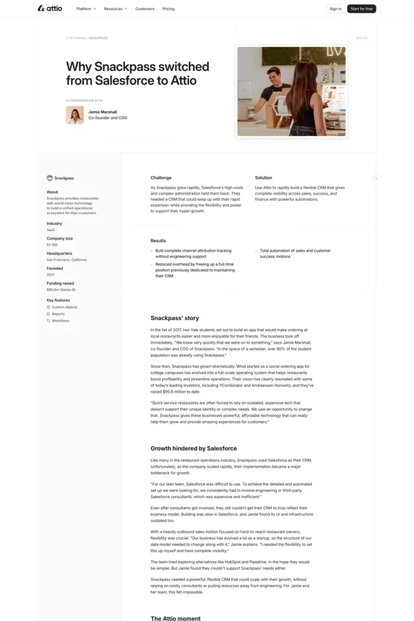 Snackpass' Story | Attio - Case Study design inspiration