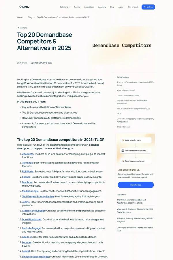 Top 20 Demandbase Competitors & Alternatives in 2025 | Lindy - Blog Post design inspiration