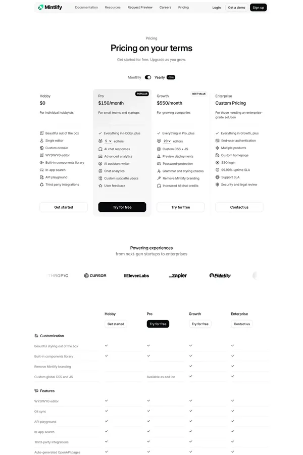 Mintlify - Pricing - Pricing design inspiration