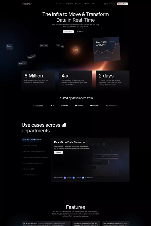 GlassFlow | Real-Time, Serverless Python Data Streaming - Landing design inspiration