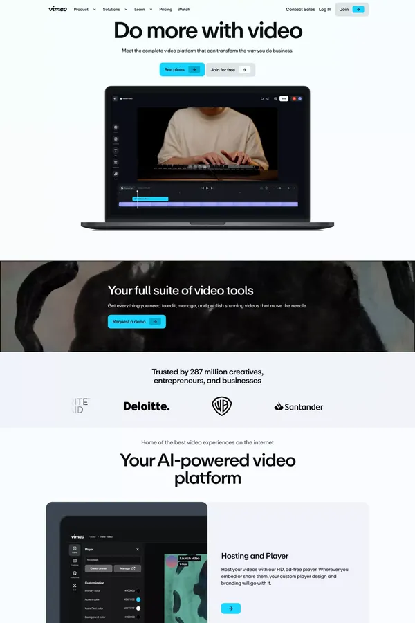 Vimeo AI-Powered Video Platform - Landing design inspiration