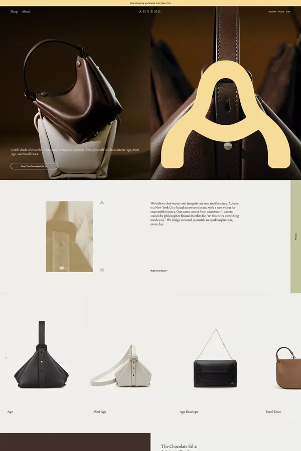 Advene | A Handbag That Stands for More - Ecommerce design inspiration