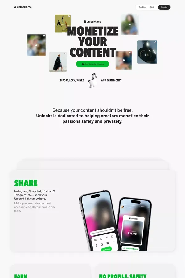 Send a file, they’ll pay to unlock it! - Landing design inspiration