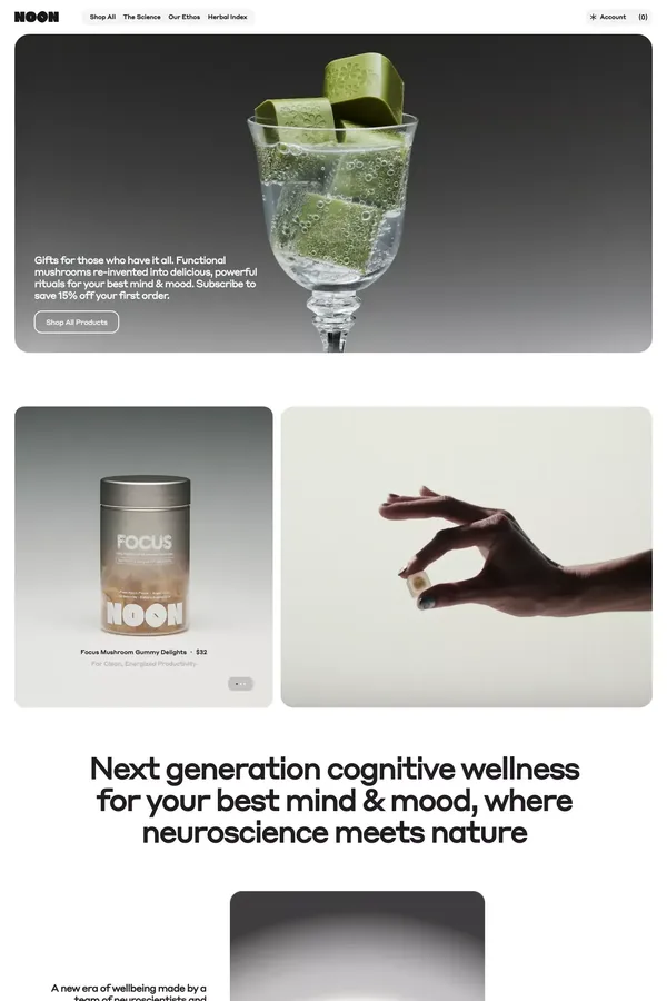 NOON · Cognitive Wellness where Neuroscience meets Nature - Ecommerce design inspiration