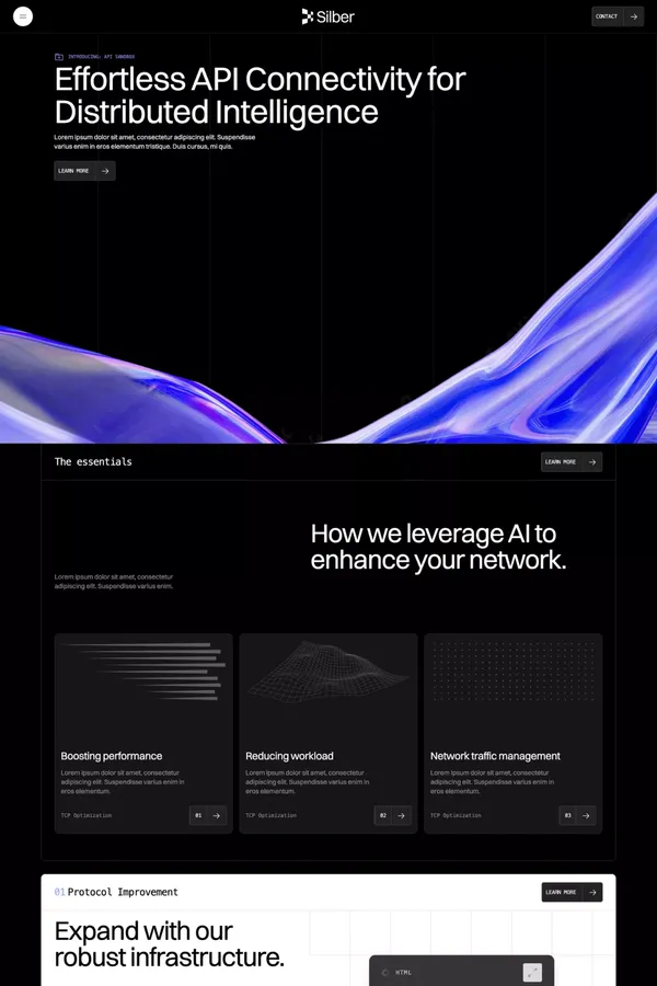 Silber AI Website Page Template for Webflow - Template design inspiration