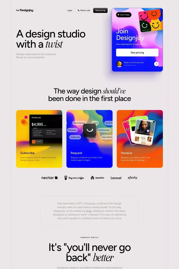 Designjoy - Design as a Subscription - Landing design inspiration
