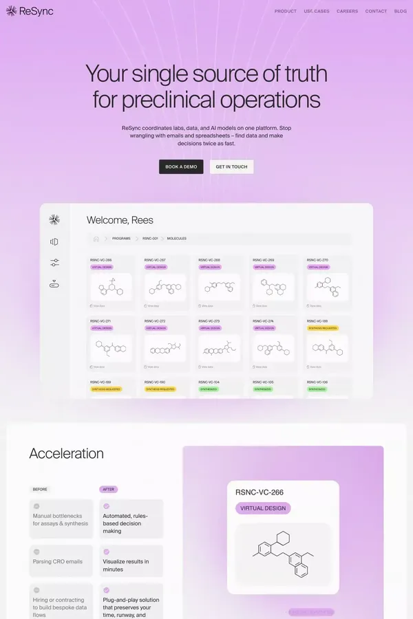 ReSync Bio — Your single source of truth for preclinical operations - Landing design inspiration