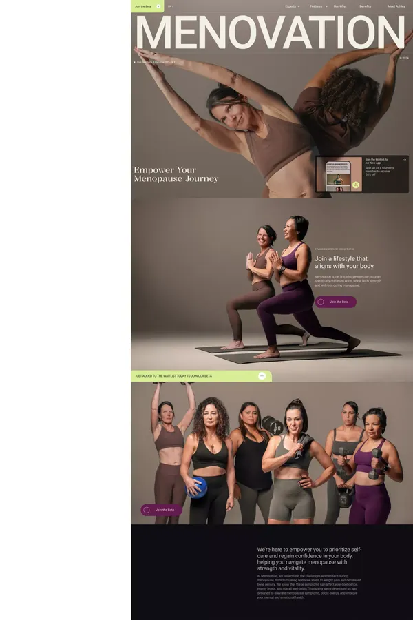 Menovation | Empowering Women Through Menopause with Fitness, Nutrition, and Education - Landing design inspiration