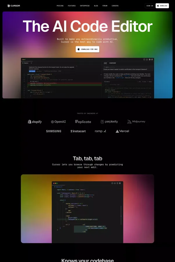 Cursor - The AI Code Editor - Landing design inspiration