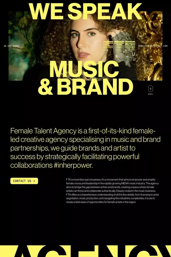 FTA – Female Talent Agency, specialising in music and brand partnerships - Portfolio design inspiration