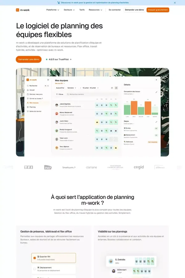 m-work | Application de suivi du télétravail & logiciel flex-office - Landing design inspiration