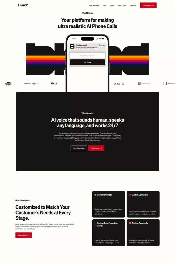 Bland AI | Automate Phone Calls with Conversational AI for Enterprises - Landing design inspiration