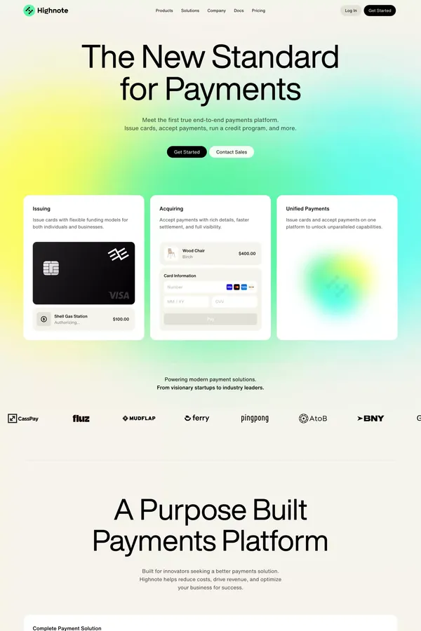 Highnote | The New Standard for Payments - Landing design inspiration