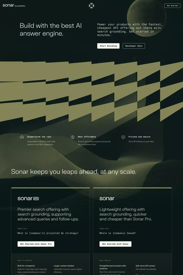 Sonar by Perplexity - Landing design inspiration