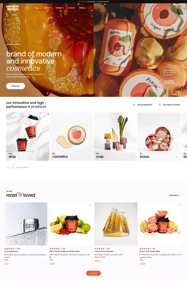 Arsenijs Fabrica - brand of modern and innovative cosmetics - Ecommerce design inspiration
