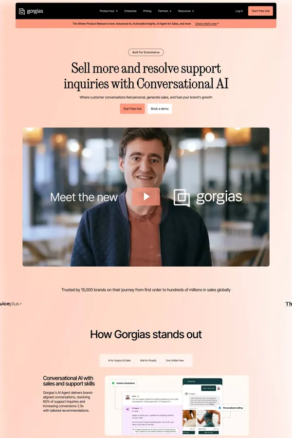 The AI Customer Experience Platform for Ecommerce | Gorgias - Landing design inspiration