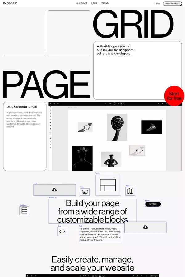 PAGEGRID – A flexible open source site builder - Landing design inspiration