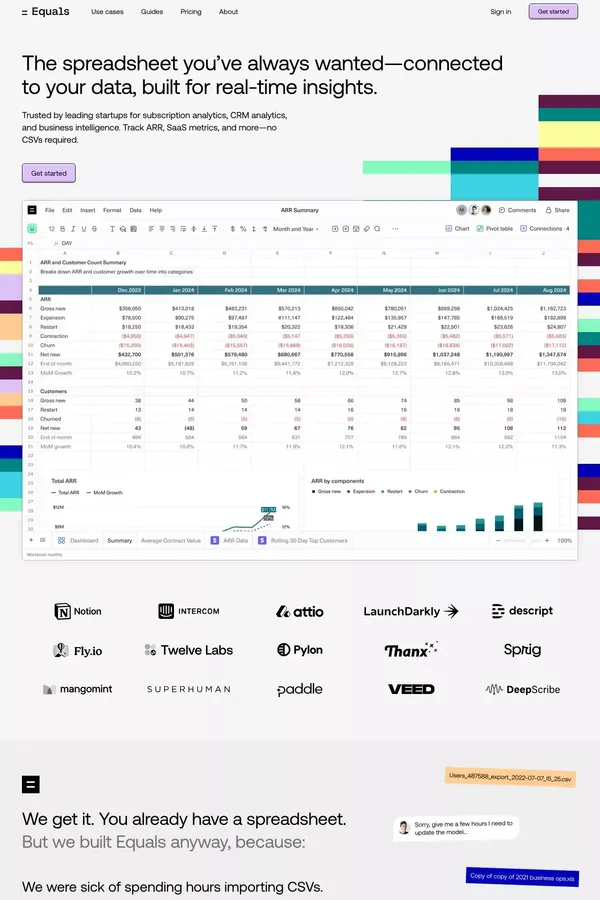 The Connected Spreadsheet: Subscription Analytics, CRM, & BI - Landing design inspiration
