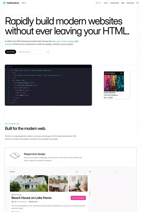 Tailwind CSS - Rapidly build modern websites without ever leaving your HTML. - Landing design inspiration