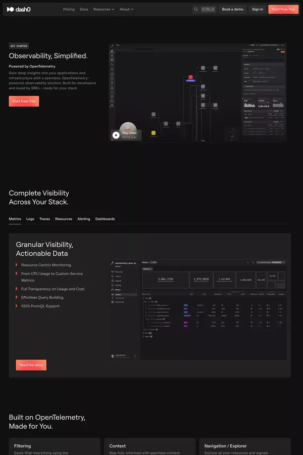 OpenTelemetry Native Observability · Dash0 - Landing design inspiration