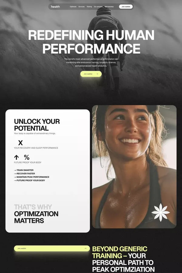 Redefining Human Performance - Landing design inspiration