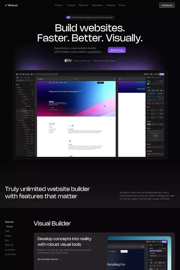 Divhunt: Fast And Easy Website Builder For Coders & No-Coders - Landing design inspiration