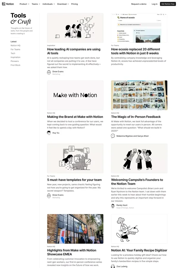 Tools & Craft – Notion Blog - Blog Post design inspiration