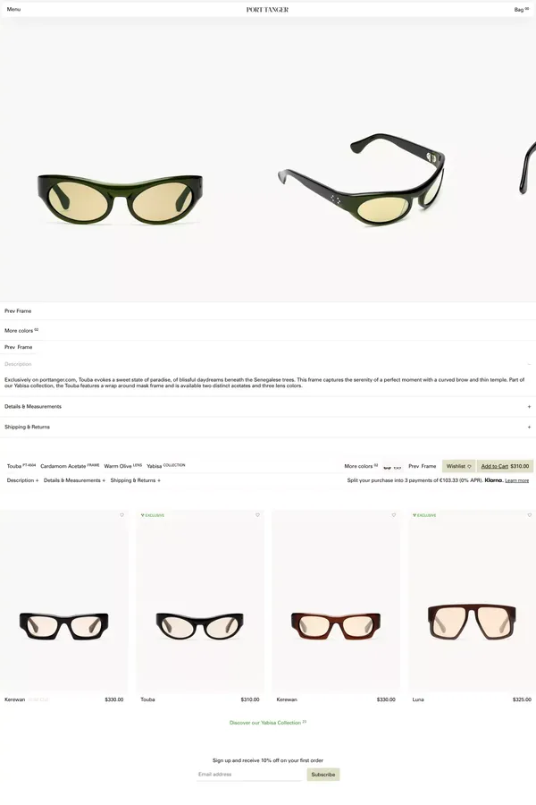 Touba | Cardamon Acetate | Warm Olive Lens | Port Tanger Sunglasses – Port Tanger - Product page design inspiration