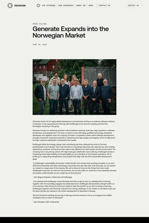 Generate Expands into the Norwegian Market – Generate Group - Blog Post design inspiration