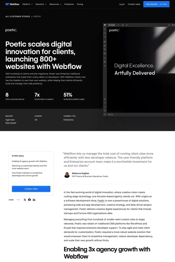 Poetic scales digital innovation for clients, launching 800+ websites with Webflow | Webflow - Case Study design inspiration