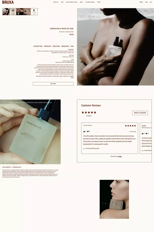 Lubrication Of Water Vol 50ml – BRUXA: Our Carnal Reverence - Product page design inspiration